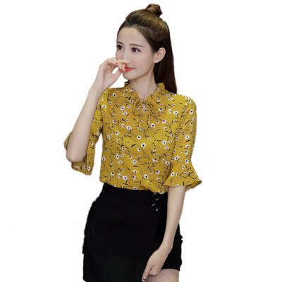 

Women Fashion Summer Chiffon Blouses Ladies Floral Print Feminine Blouse Half Sleeve Casual -3XL Plus Size Tops for Female
