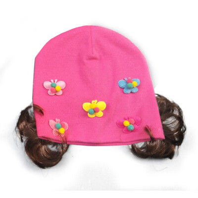 

Spring Autumn Baby Hat Cute Girl Earflap Hat Kids Wig Children Casual Floral Design Korean Style Caps with Fake Braid