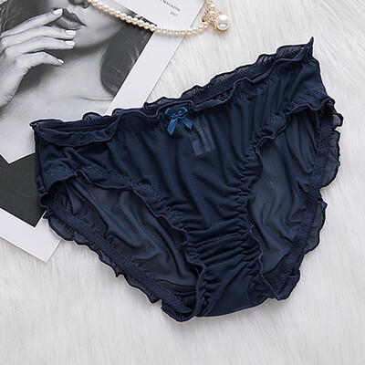 

Women Sexy Transparent Mid Rise Quick-drying Briefs Solid Color Ruffles Decoration Females Panties