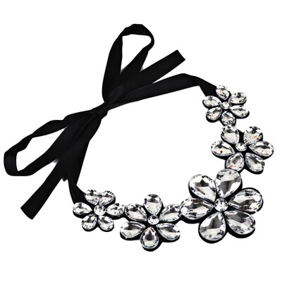 

Women Fashion Crystal Flower Charm Choker Chunky Statement Bib Chain Necklace