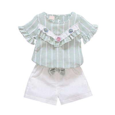

Baby Girls Clothes Set 2PCs Short Sleeve Striped TopsShorts Cute Kids Clothes Children Clothing Set 1-4T