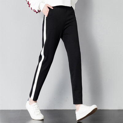 

Women Side Striped Casual Pants Drawstring Loose Trousers Women Casual High Waist Black Pants Pantalon Femme New Fashion