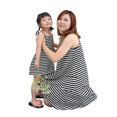 

Mother Daughter Dresses Fashion Sleeveless Striped Family Look Matching Clothes Cotton Mom And Daughter Dress Family Clothing