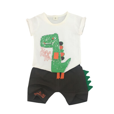 

Summer Baby Boys Short Sleeve Cartoon Dinosaur Print Tops Blouse Irregular T-shirtShorts Casual Outfits Sets