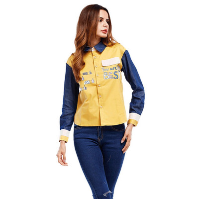

Spring&Autumn New Woman Letters Stitching Lapel Shirt Casual Shirt Long-sleeved Cardigan