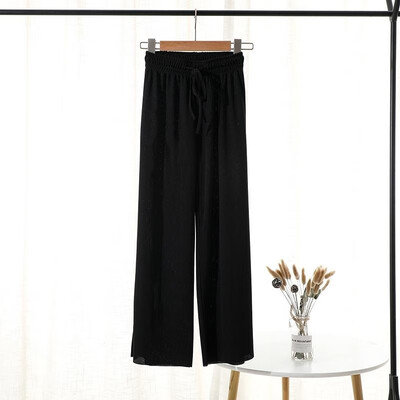 

Fashion Women Autumn Solid Color Wide Leg Pants Thin Elastic High Waist Straight Drawstring Loose Casual Trousers