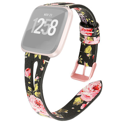 

〖Follure〗Floral Print Leather Wrist Watch Strap Band Watch Film For Fitbit versa Lite
