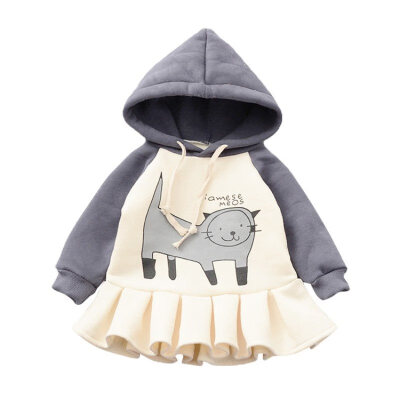 

05T Girls Dresses Cotton Children Princess Dress Long-sleeved Girl Animal Print Hoodie Casual Knee-Length Dress