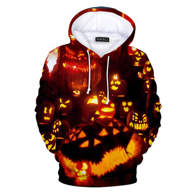 

New Autumn Fashion Casual Halloween 3D Skull Pumpkin Lamp Printed Hoodie Long Sleeve Hoodie Sweatshirt Pullover For Women Men