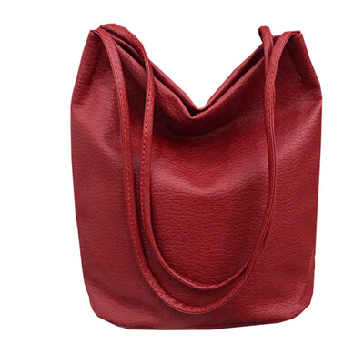 

Vintage Women Faux Leather Solid Color Large Capacity Tote Shoulder Bag Handbag