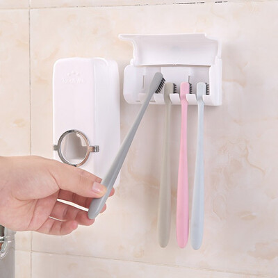 

〖Follure〗Set Creative Automatic Plastic Lazy Toothpaste Dispenser 5 Toothbrush Holder
