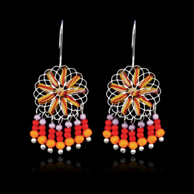 

1 Pair Vintage Women Boho Style Hollow Flower Beaded Drop Dangle Earrings New