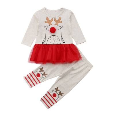 

Xmas 2pcs Outfits Baby Girl Clothing Sets Baby Girls Deer Print Tutu Dress Long Pants Leggings Toddler Kids Clothes Sets 0-4T