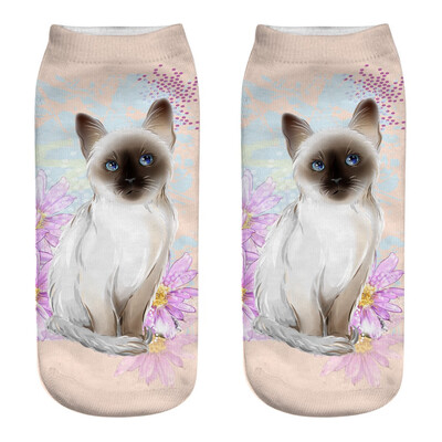 

1Pair Women Low Cut Ankle Socks Funny Socks Cat Cartoon 3D Printing Socks Cotton Hosiery Printed Socks