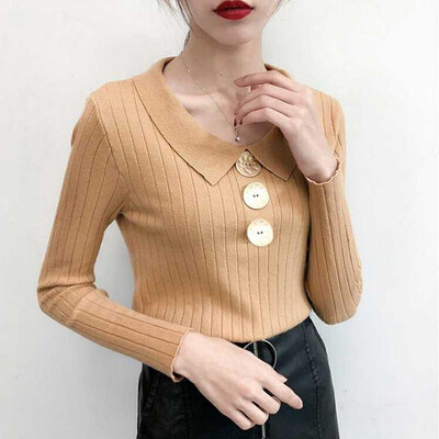 

women sweater autumn turn-down collar long sleeve winter clothes Korean style 2019 new knitted casual solid elegant Pullover