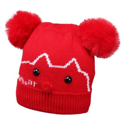 

Winter Warm Baby Hats Kids Baby Ball Design Hats Cartoon Print Knitted Wool Hemming Caps