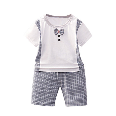 

Summer Kids Boys Short Sleeve Bow Tie Tops Blouse T-shirtPlaid Shorts Children Casual Outfits Sets Childrens Clothing