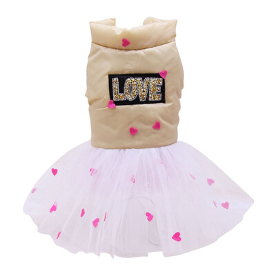 

Pet Dog Dress With LOVE Letter Prints Dog Girls Fancy Dress Love Hearts Autumn Winter Funny Party Dress Up Warm Clothes