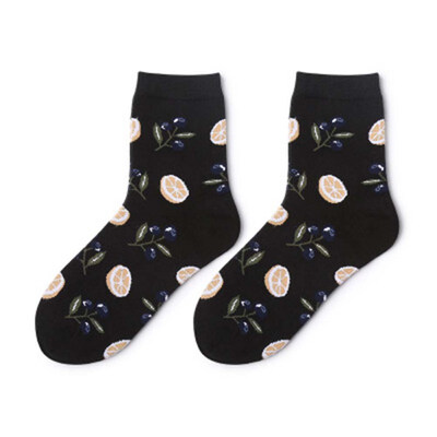 

Cotton fashion homewear casual soft women girls home hot sales cute High-Top Cartoon Fruit Printed Socks