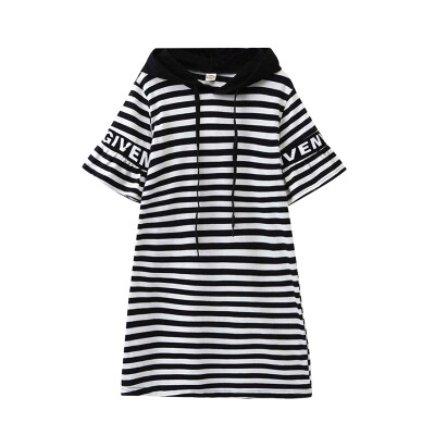 

Baby Girls Long Style Casual Clothing Cotton Short Sleeves Dress Kids Hooded T-shirt Dress 4-15 Years