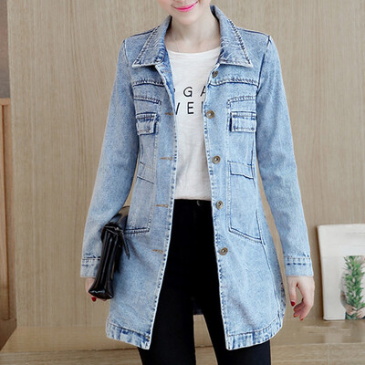

Toponeto Plus Size Fashion Lapel Women Casual Denim Buttons Vintage Jeans Jacket Cardigan