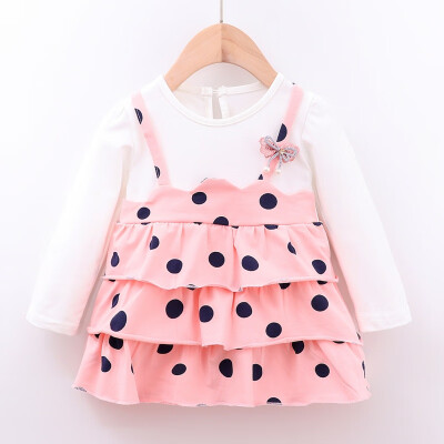 

NEW Autumn Casual Baby Girls Fake 2 Piece Dot Pattern Long Sleeve Dress Kids Toddler Pageant Sundress Dresses For Girls