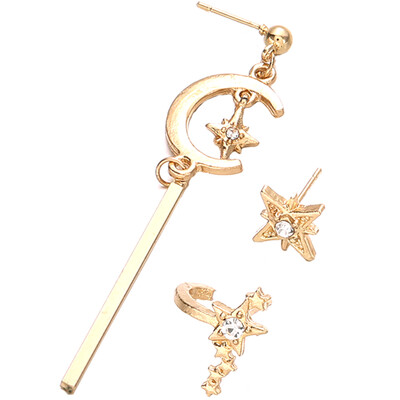 

Cute Small Gold Star Crescent Moon Lovely Ear Stud Earrings For Women