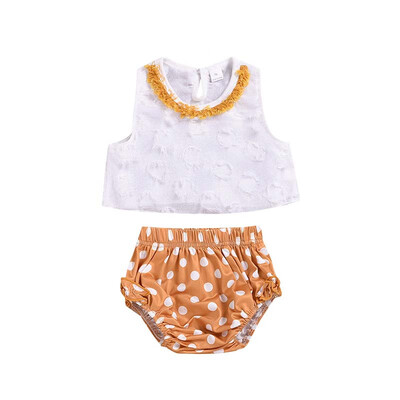 

Summer Baby Girl Casual Sleeveless Strap Cotton Tops Vest Dot Pattern Briefs Shorts Outfits Set Hot Sale