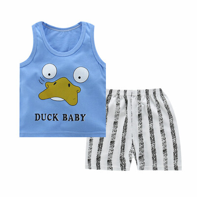 

Summer Baby Boys Girls Clothes Set Sleeveless Cartoon Print Tops Vest Shorts Toddler Casual Outfits Sets