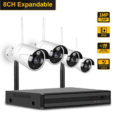 

8CH NVR 4 pcs 720P Cameras Kit Night Vision IP Camera Security&Surveillance System Support Remote Control AU Plug