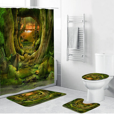

Gobestart 4PCS Non Slip Toilet Polyester Cover Mat Set Bathroom Shower Curtain
