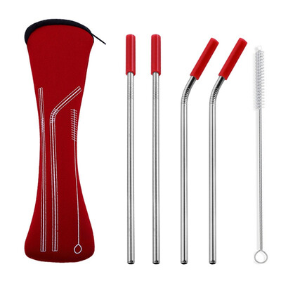 

Reusable Stainless Steel Drinking Straws With Cleaning Brush Silicone Cover Kitchen Bent Straight Drinks Straw Supplies