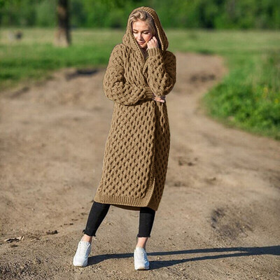 

Toponeto Winter Warm New Fashion Women Long Knitted Sweater Hooded Cardigan Coat