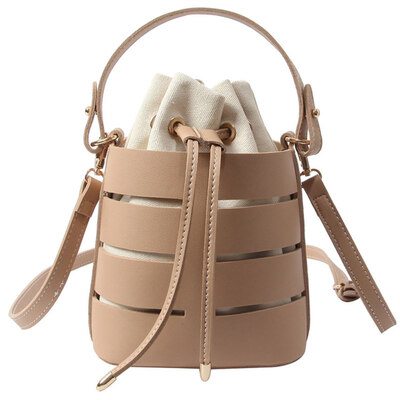 

Fashion Solid Color Hollow Faux Leather Women Shoulder Messenger Bucket Tote Bag