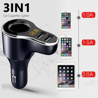

Dual USB Car LCD Cigarette Lighter Socket Splitter DC12V Charger Power Adapter