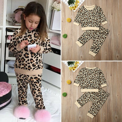 

Toddler Kids Baby Girls Leopard Tops Pants Leggings Outfits Clothes Tracksuit