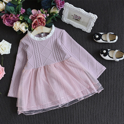 

Autumn Casual Baby Girls Long Sleeve Patchwork Dress Skirts Kids Toddler Princess Sundress