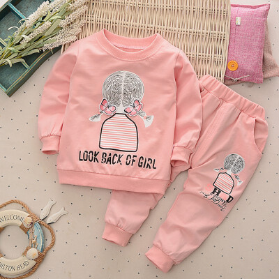 

Autumn Baby Girls Set Long Sleeve Cartoon Cat Sweatshirt TopsStriped Pants Trouser Costume Set