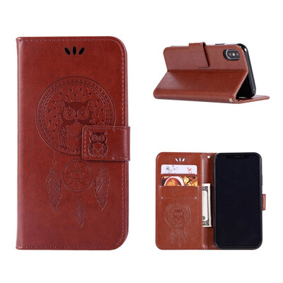 

MOONCASE Apple iPhone XS Max Windbell Owl Embossed Leather Case - Brown