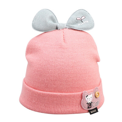 

Winter Newborn Cute Warm Kids Girls Boys Hats Baby Cartoon Hats Knitted Wool Hemming Caps With Bowknot