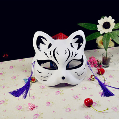 

Half Face Fox Mask Japanese Anime Hand Painted Kitsune Halloween Cosplay Mask Portable Party Mask