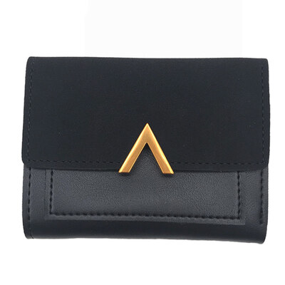 

Women Vintage Matte Patchwork Metal V Wallet Student Cash Holder Short Purse