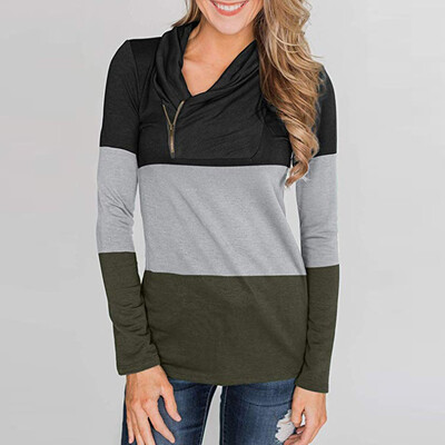

Tailored Womens Casual Sweatshirts Zipper Long Sleeve Color Block Patchwork Pullover Tops