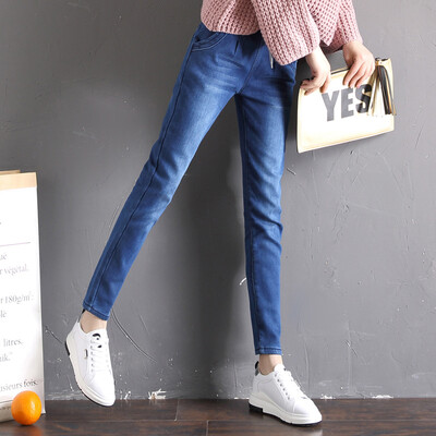 

City Plus CITYPLUS 2017 Winter New Women&39s Artistic Elastic Band with Harlan Pants Gundam Plus Thickening Jeans CWKN179451 Black Gray 30