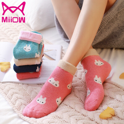 

Cat people (MiiOW) [5 pairs] ladies socks women autumn and winter thickening warm rabbit wool socks solid color stripes in the tube female socks uniform