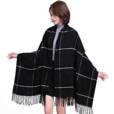

Lan Shiyu W0351 autumn&winter scarf ladies wool Europe&the United States fashion plaid warm scarf thick dual-use shawl black plaid