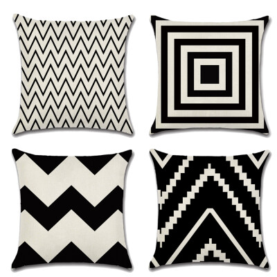 

4 PackFashion Geometry Pattern Cotton Linen Cushion Cover Throw Pillow Case Sofa Home Decor