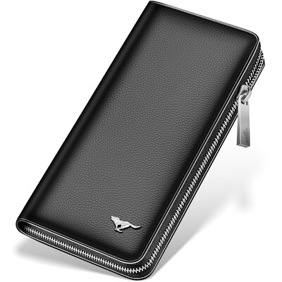 

Seven wolves mens hand bag first layer cowhide wallet multifunction soft leather business mens card bag mobile phone bag 1A4964081-01 black