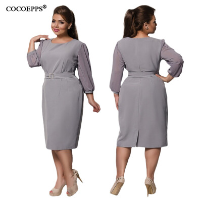 

COCOEPPS Autumn Plus Size New Lace Dresses 2017 Winter Large Size Elegant Loose Dress  6XL Office Evening Vestidos With Belt