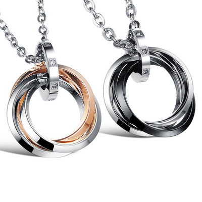 

Multi Circle Rings Подвеска Ожерелье Личность Титан Нержавеющая Ювелирные Влюбленные Пара Цепи Корейский Стиль Ключ Украшения Аксе